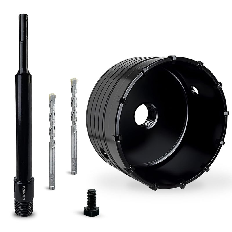 DECKRKAT 4-1/8" Concrete Hole Saw Kit,Electroplated Black Quenching Tech,Heavy-Duty Thickened Alloy Teeth,SDS Plus Shank & 2 Center Bits for Concrete,Brick,Stone. - Image 1